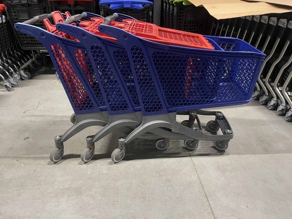 Winkelwagen gebruikt kunststof blauw-rood