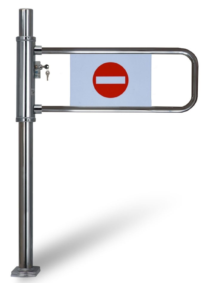 Kassa-afsperring op buispoot met slot, links openend