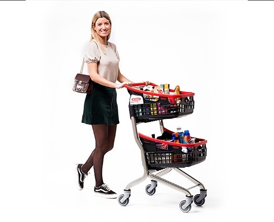 Winkelwagen LOOP Shop&Roll 70 liter - dubbele korf zwart