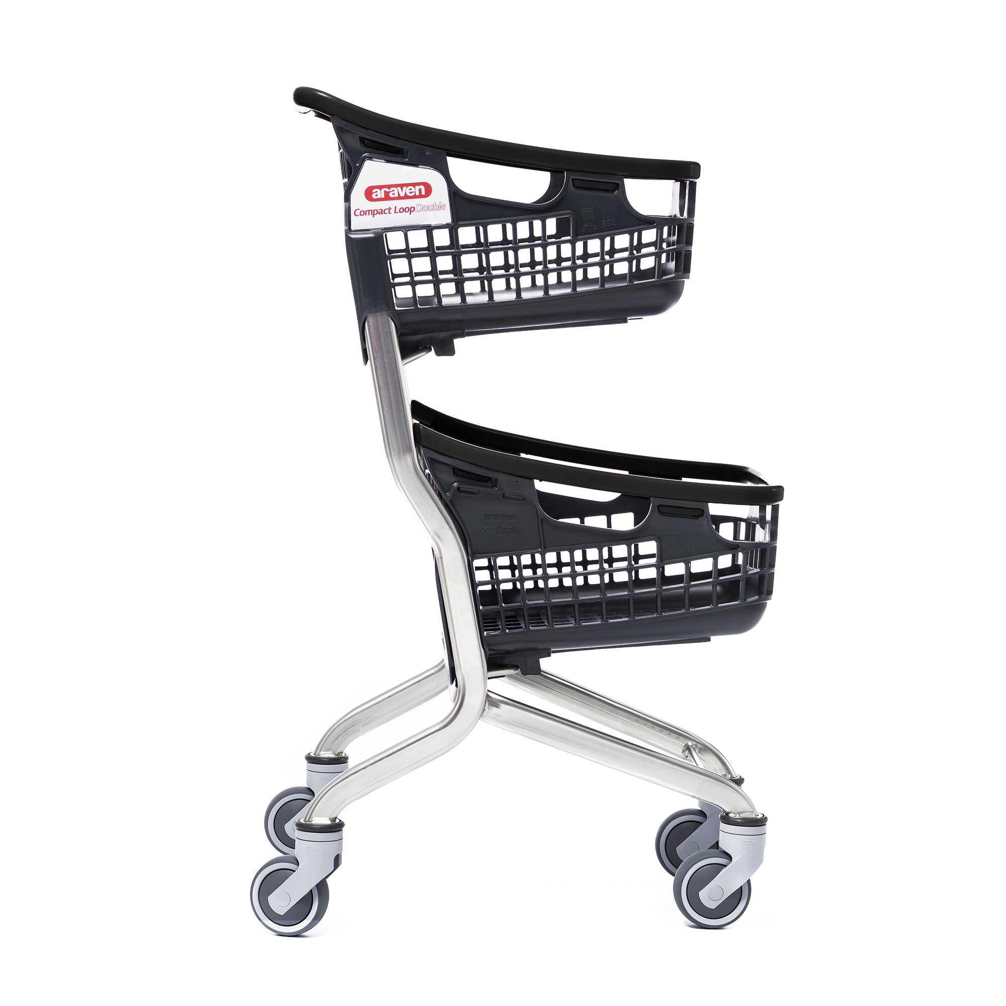 Winkelwagen LOOP Shop&Roll 70 liter - dubbele korf zwart