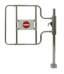 Kassa-afsperring op buispoot met slot, rechts openend, hoge deurbeugel